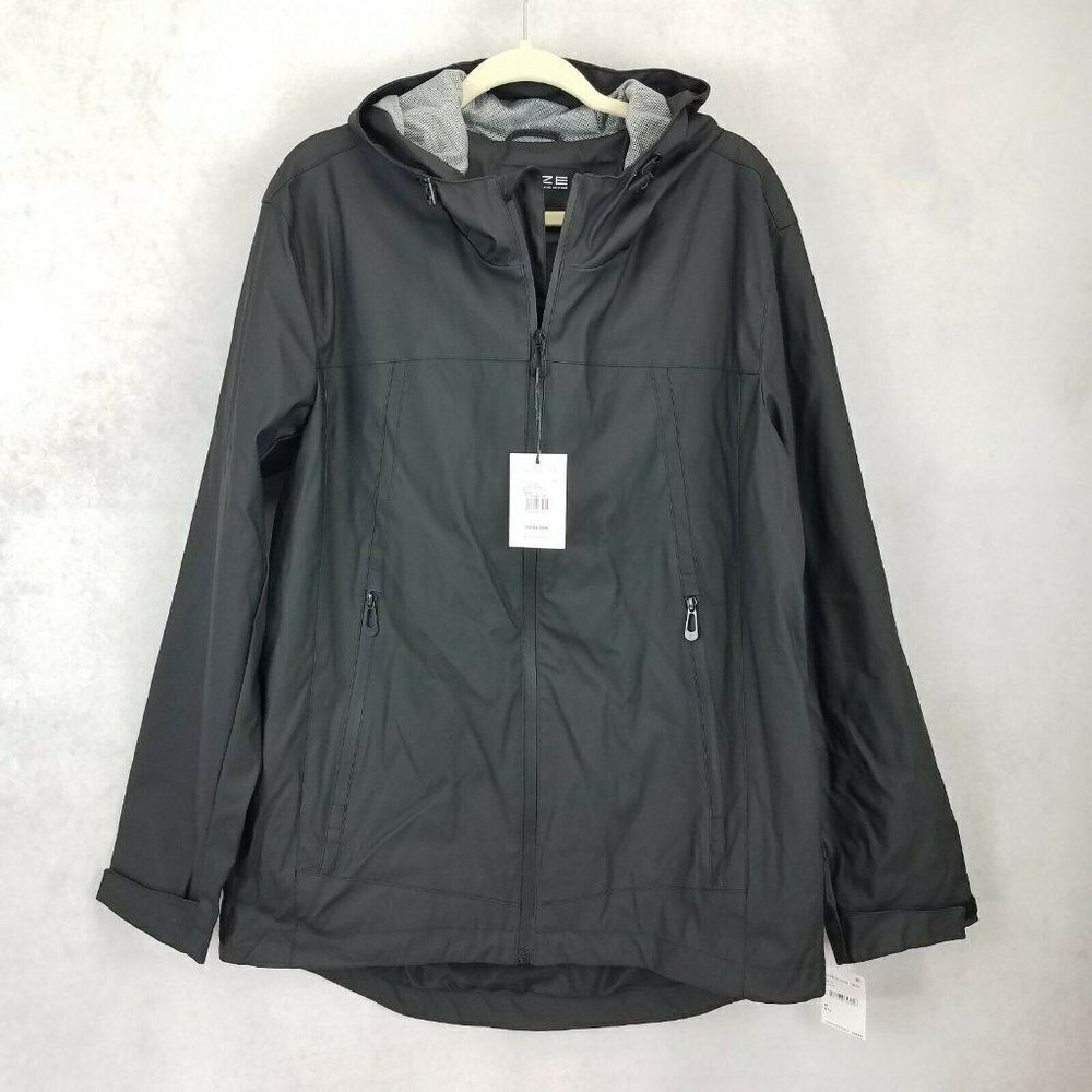 NWT Noize Theo Rain Jacket Hooded Raincoat Waterproof Black Windbreaker Mens L